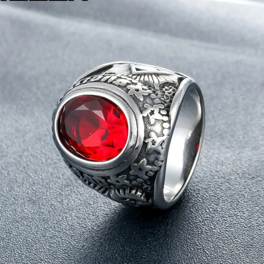 Ruby-Sapphire Triangle Eye Stainless Steel Ring - Vrafi Jewelry