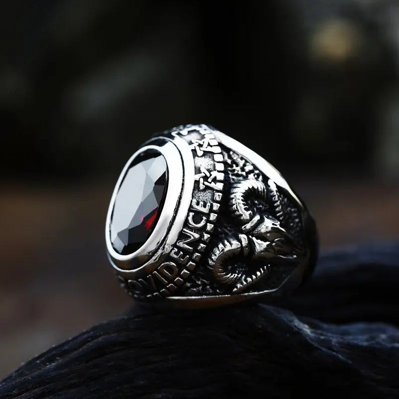 Ruby-Sapphire Triangle Eye Stainless Steel Ring - Vrafi Jewelry