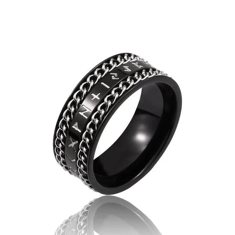 Runes Engraved Chain Stainless Steel Ring Band VRAFI