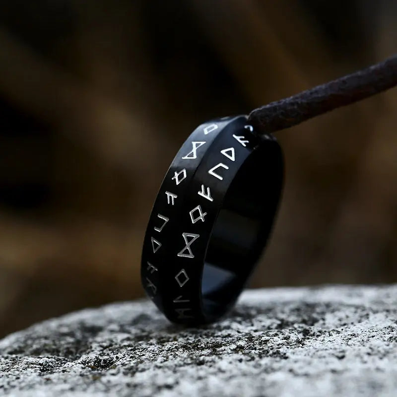 Runes Engraved Rhombus Style Ring Band VRAFI