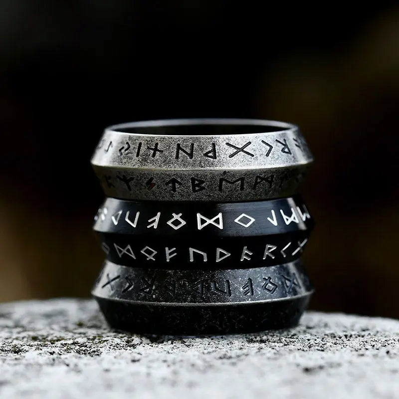 Runes Engraved Rhombus Style Ring Band VRAFI