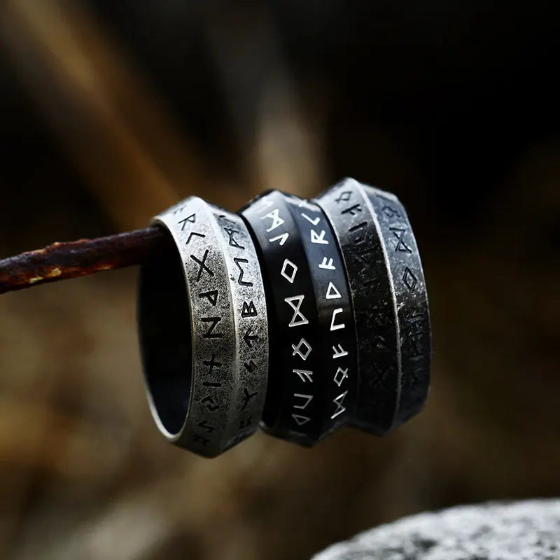 Runes Engraved Rhombus Style Ring Band VRAFI