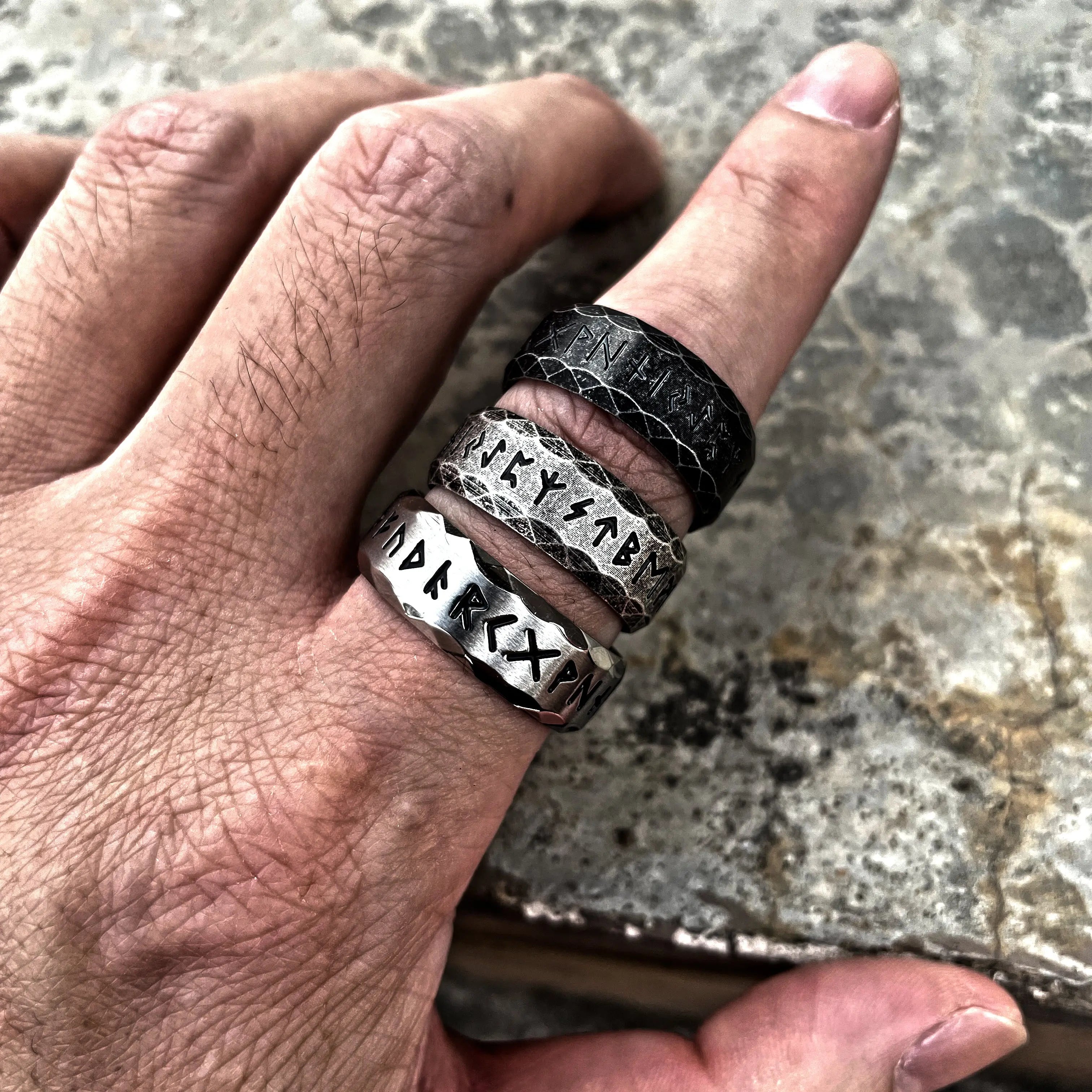 Runes Engraved Stainless Steel Ring Band VRAFI