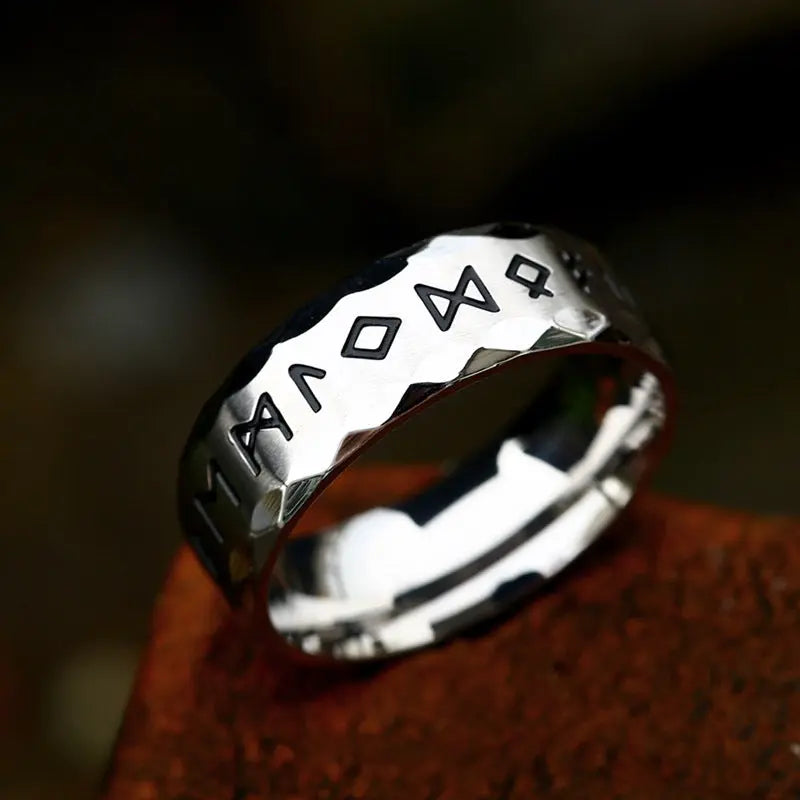 Runes Engraved Stainless Steel Ring Band VRAFI