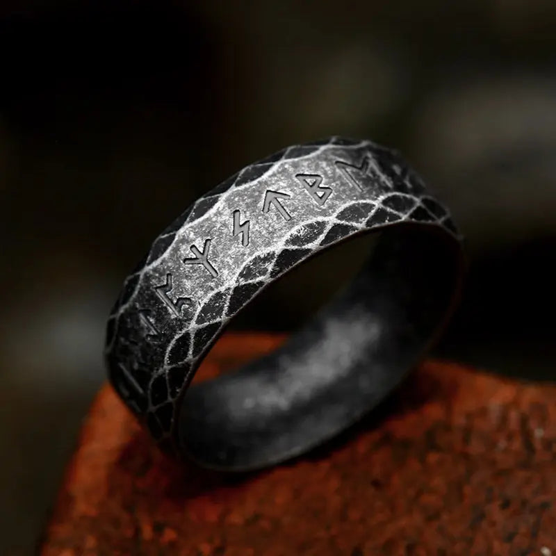 Runes Engraved Stainless Steel Ring Band VRAFI