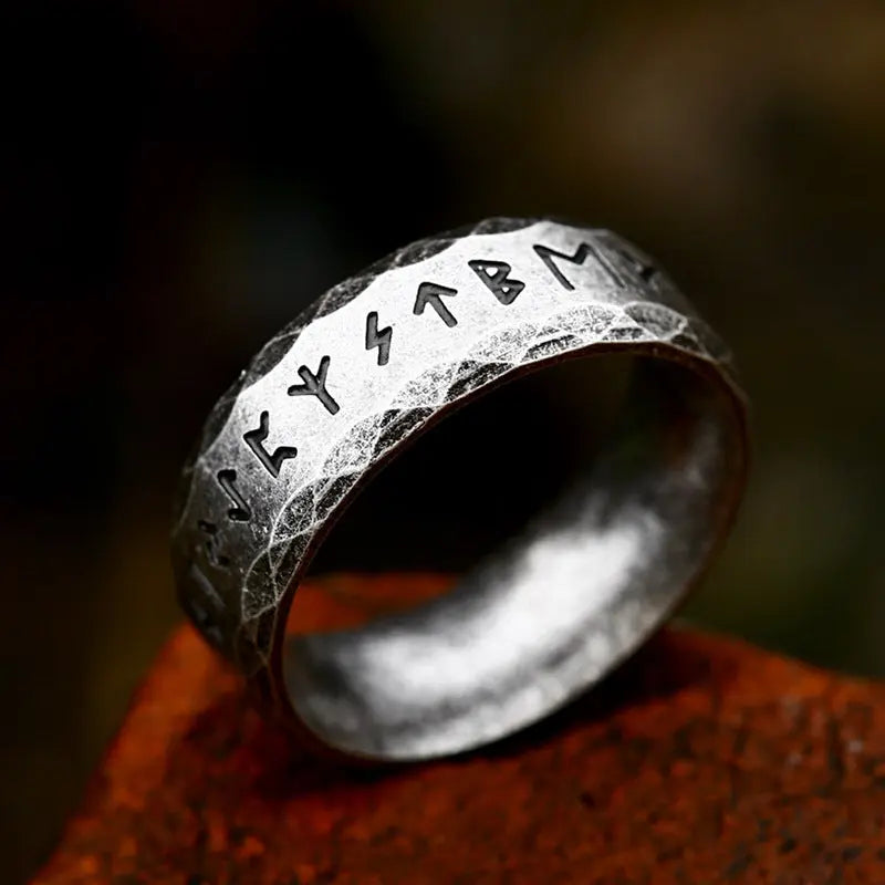 Runes Engraved Stainless Steel Ring Band VRAFI