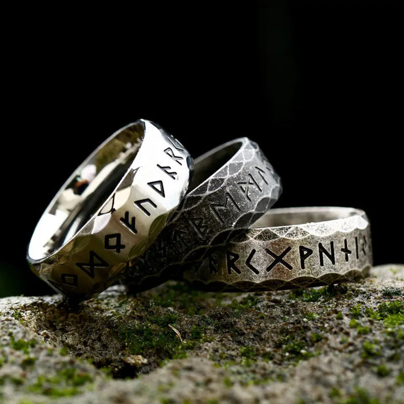 Runes Engraved Stainless Steel Ring Band VRAFI