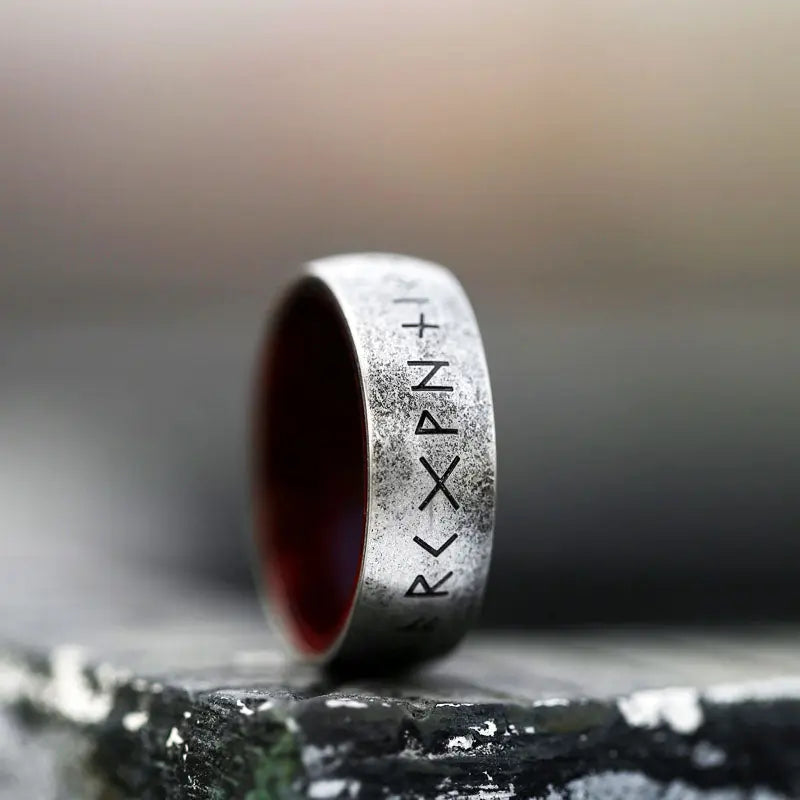 Runes Engraved With Rosewood Stainless Steel Ring VRAFI