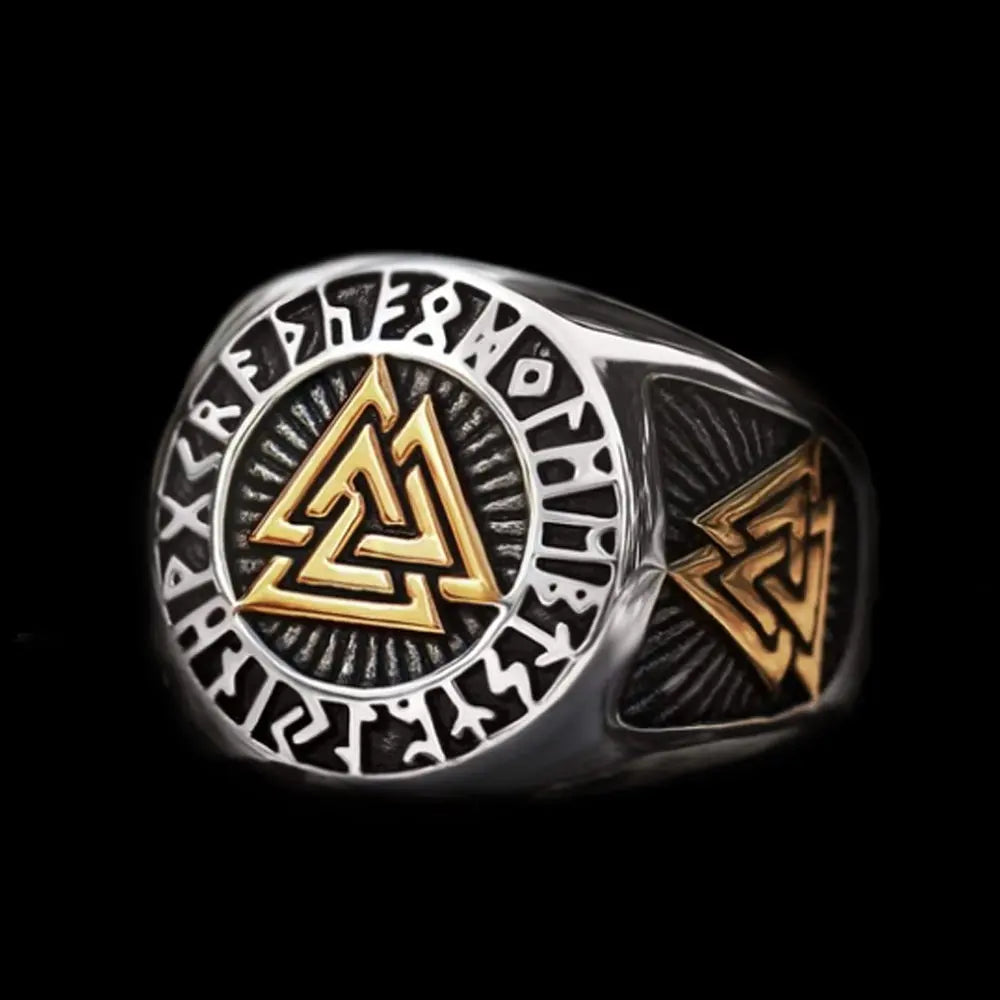 Runes Valknut Triangle Stainless Steel Ring VRAFI