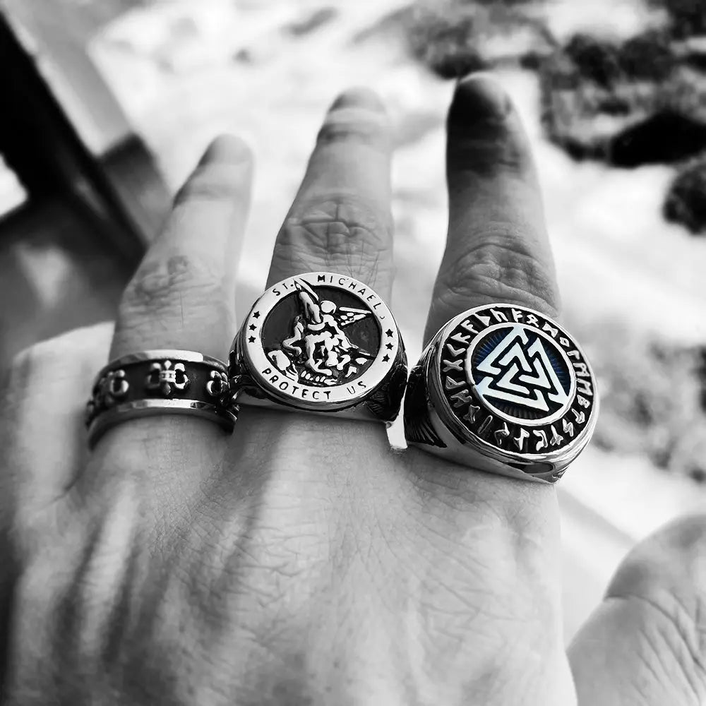 Runes Valknut Triangle Stainless Steel Ring - Vrafi Jewelry