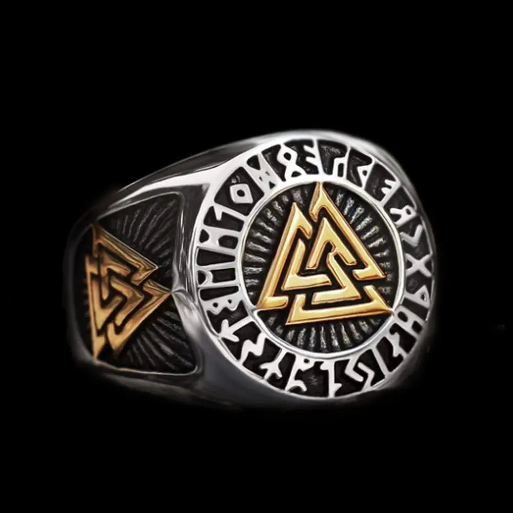 Runes Valknut Triangle Stainless Steel Ring - Vrafi Jewelry