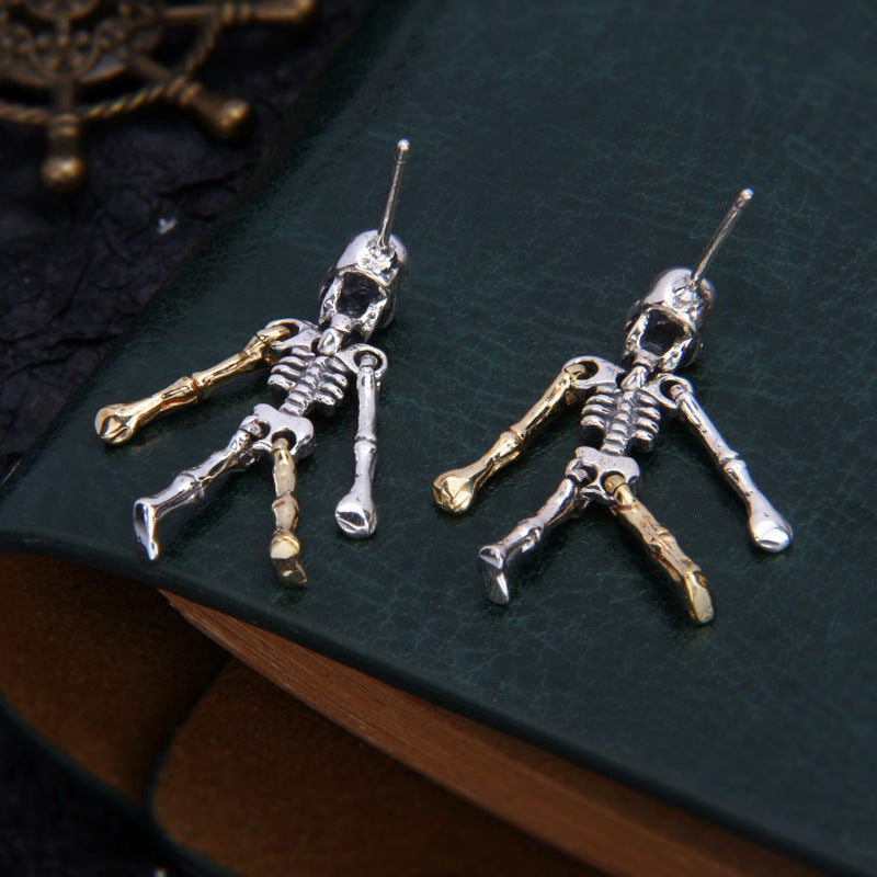 Sterling Silver Movable Alien Skull Skeleton Earrings