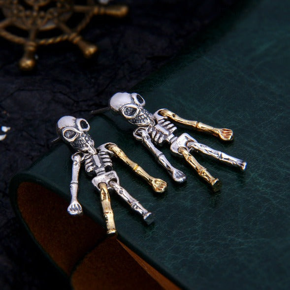 Sterling Silver Movable Alien Skull Skeleton Earrings