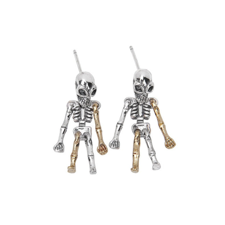 Sterling Silver Movable Alien Skull Skeleton Earrings