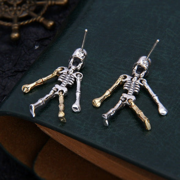 Sterling Silver Movable Alien Skull Skeleton Earrings