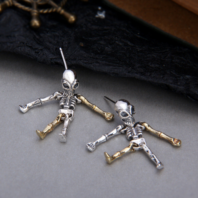 Sterling Silver Movable Alien Skull Skeleton Earrings