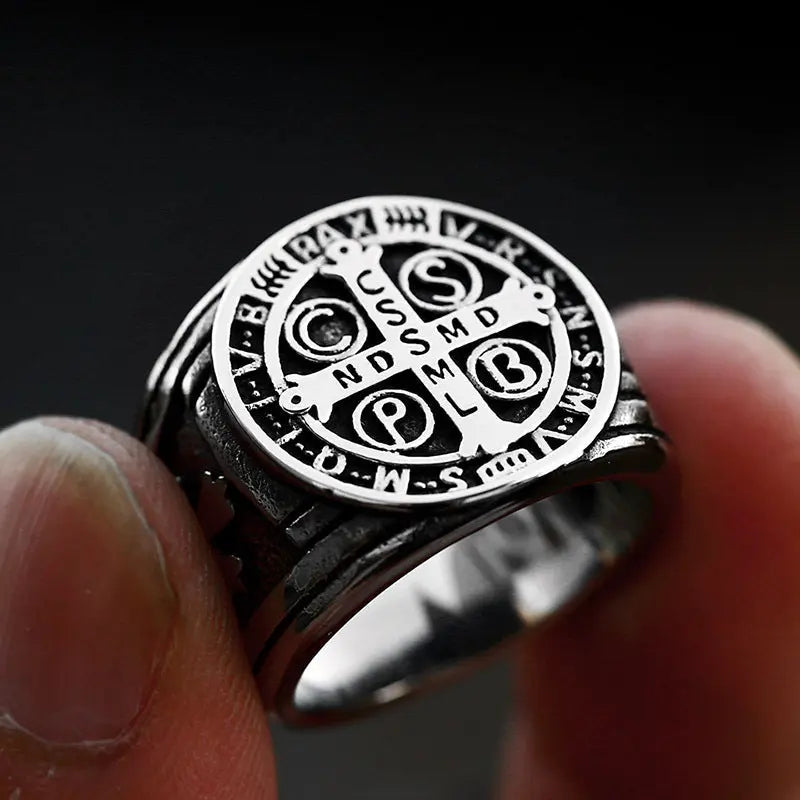 Saint Benedict Meda Stainless Steel Ring - Vrafi Jewelry