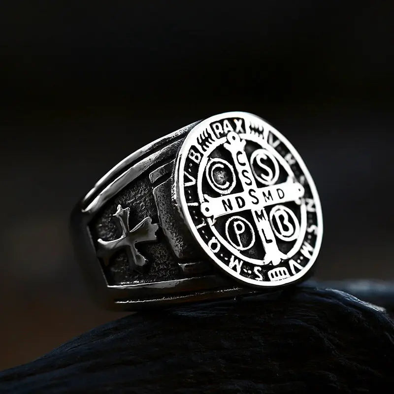 Saint Benedict Meda Stainless Steel Ring - Vrafi Jewelry