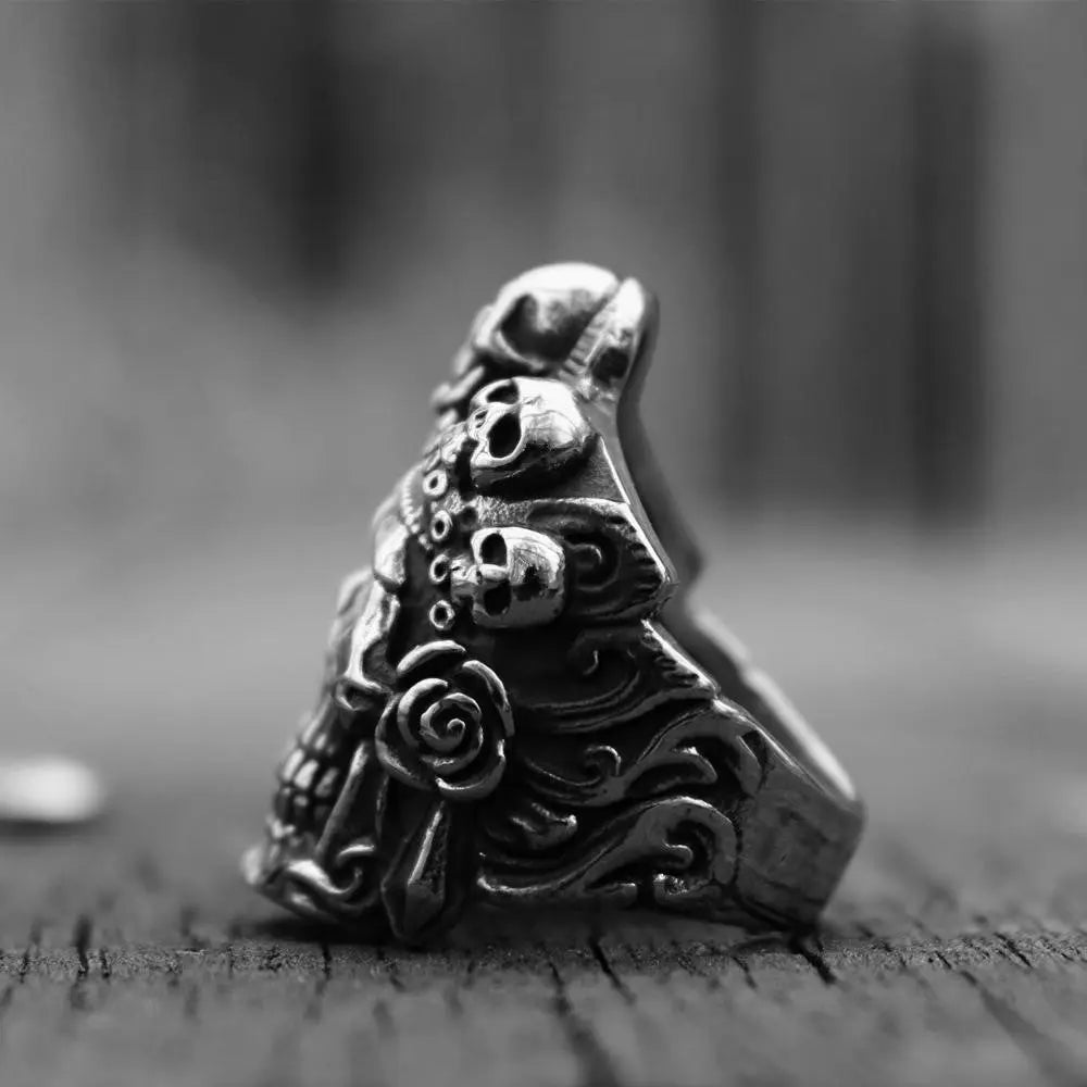 Santa Muerte Death Stainless Steel Skull Ring - Vrafi Jewelry