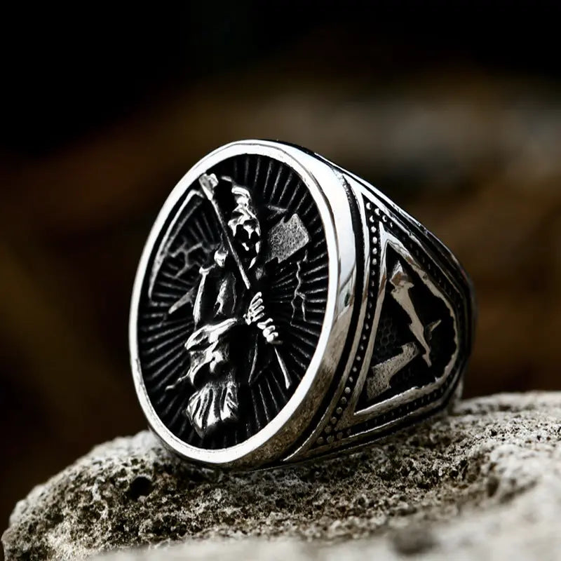 Scythe Skeleton Death Stainless Steel Ring VRAFI