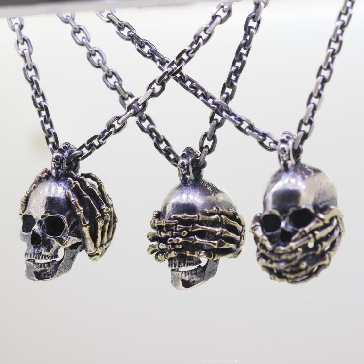 See No Evil Hear No Evil Speak No Evil Skull Pendant Necklace