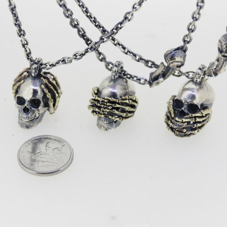 See No Evil Hear No Evil Speak No Evil Skull Pendant Necklace