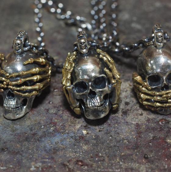 See No Evil Hear No Evil Speak No Evil Skull Pendant Necklace