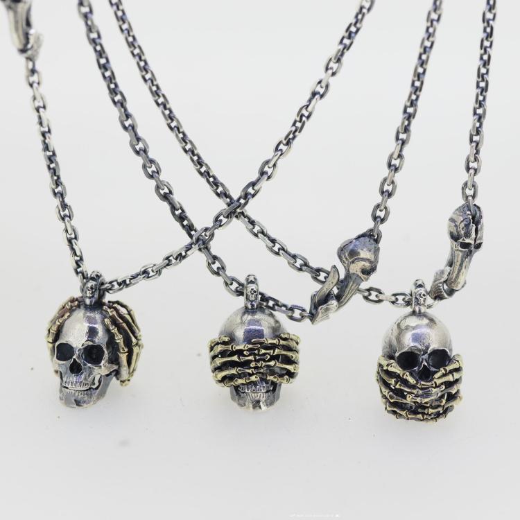 See No Evil Hear No Evil Speak No Evil Skull Pendant Necklace