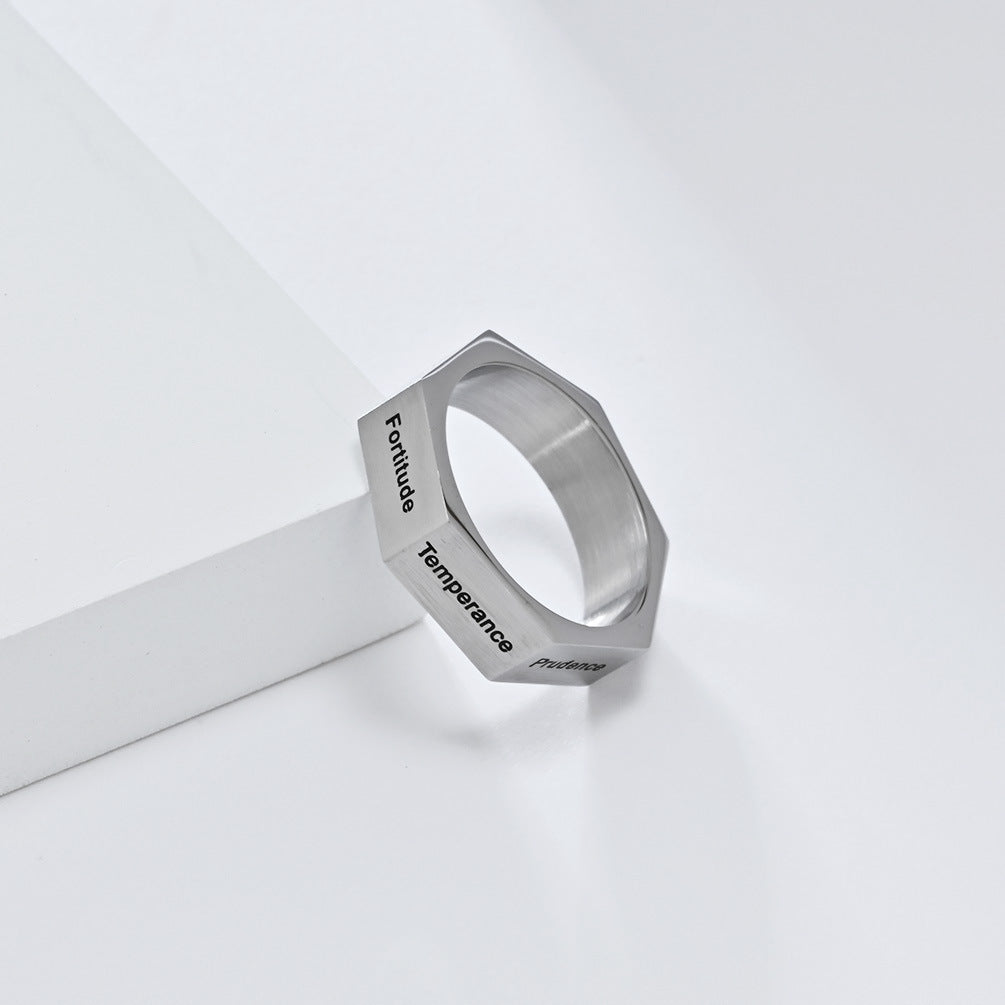 Anillo de sello de acero inoxidable tallado minimalista