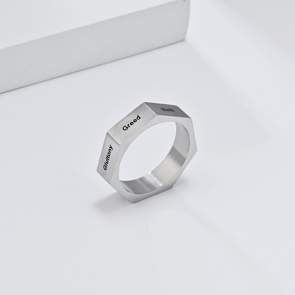 Anillo de sello de acero inoxidable tallado minimalista
