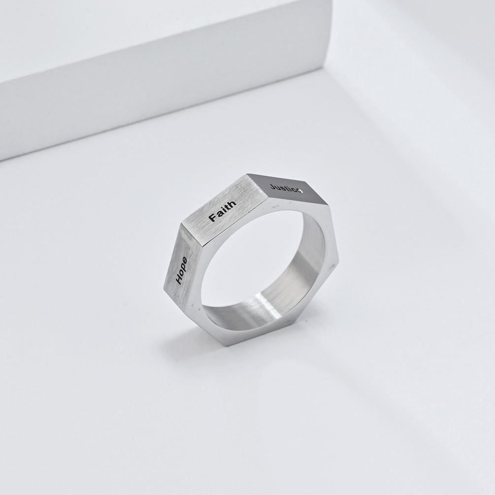 Anillo de sello de acero inoxidable tallado minimalista