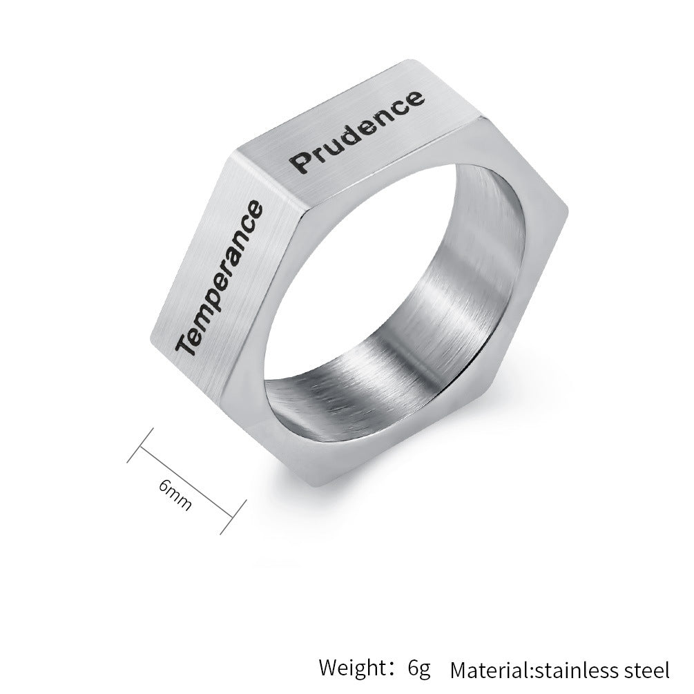Anillo de sello de acero inoxidable tallado minimalista