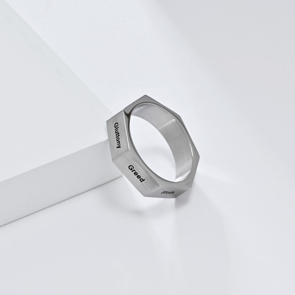 Anillo de sello de acero inoxidable tallado minimalista