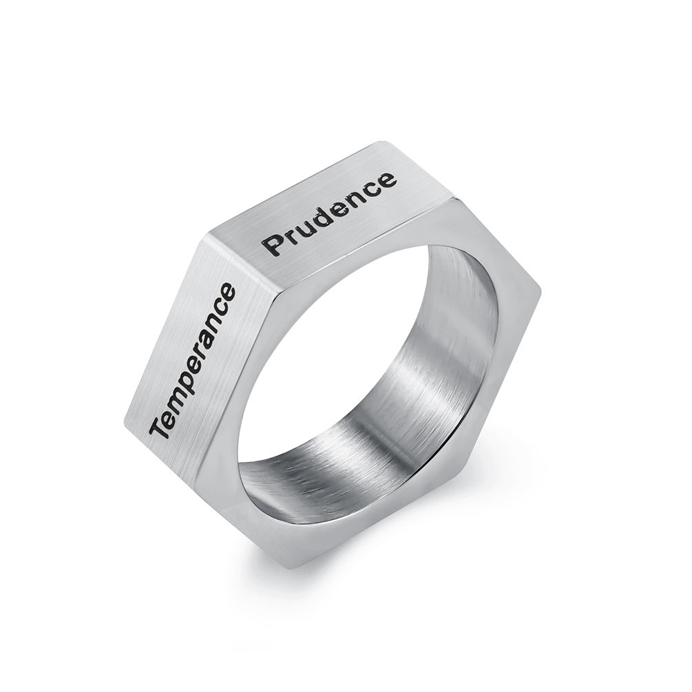 Anillo de sello de acero inoxidable tallado minimalista