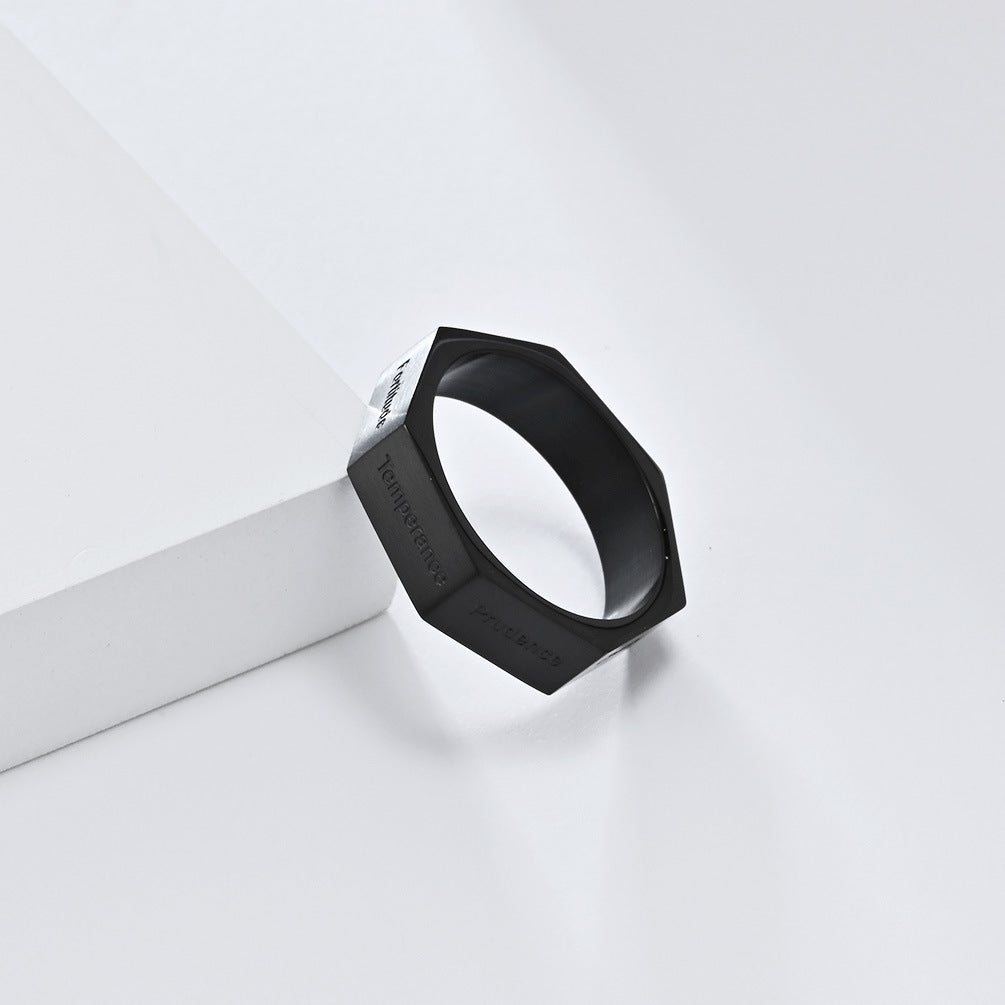 Anillo de sello de acero inoxidable tallado minimalista