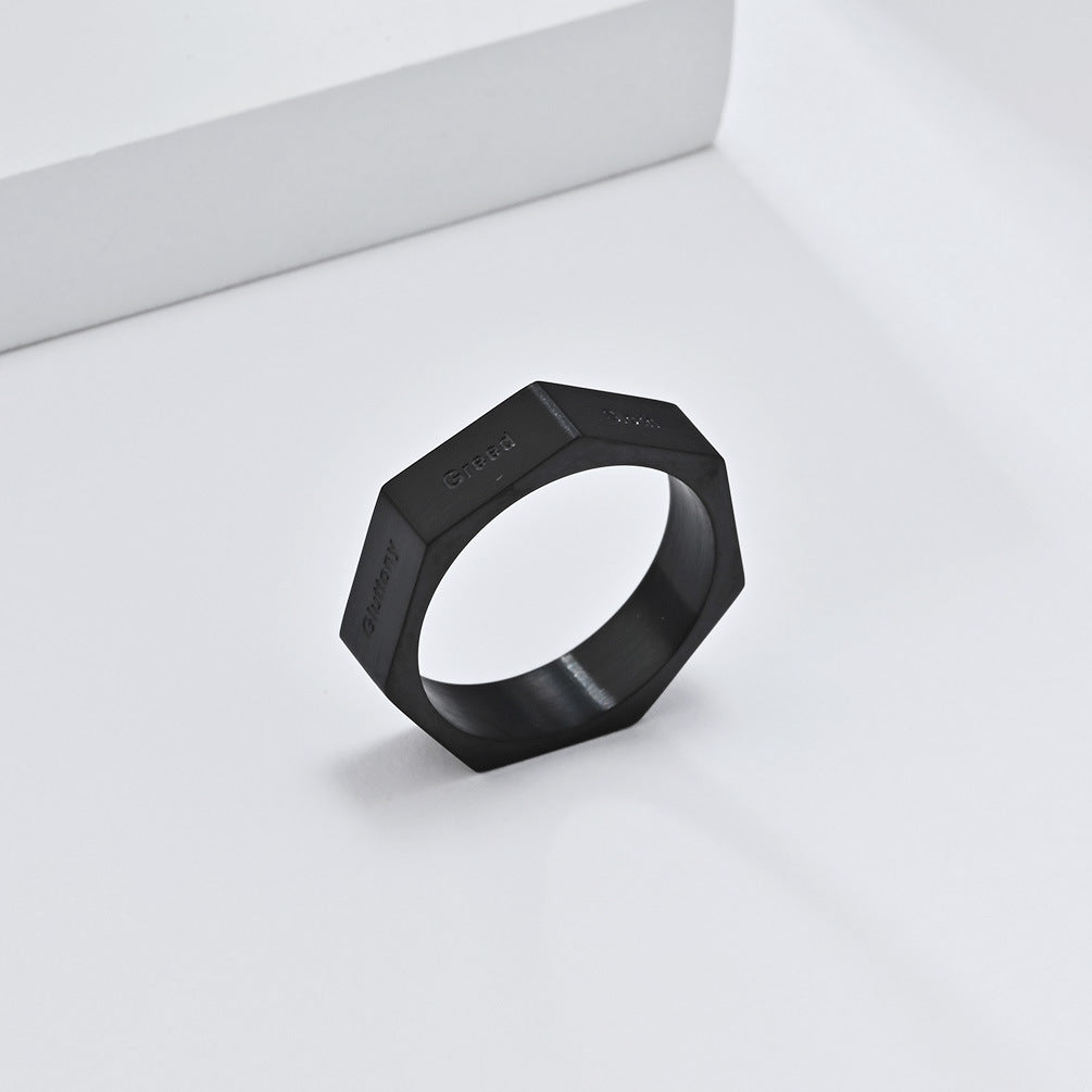 Anillo de sello de acero inoxidable tallado minimalista