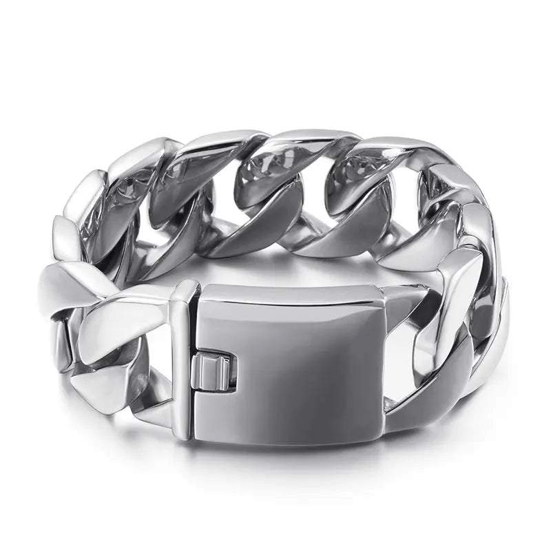 Shiny Curb Link Stainless Steel Heavy Bracelet - Vrafi Jewelry