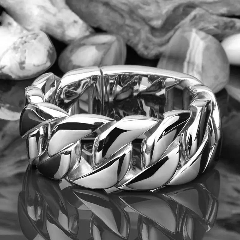 Shiny Curb Link Stainless Steel Heavy Bracelet - Vrafi Jewelry