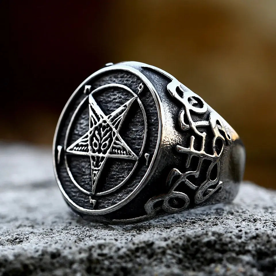 Sigil Of Baphomet Stainless Steel Satan Ring - Vrafi Jewelry