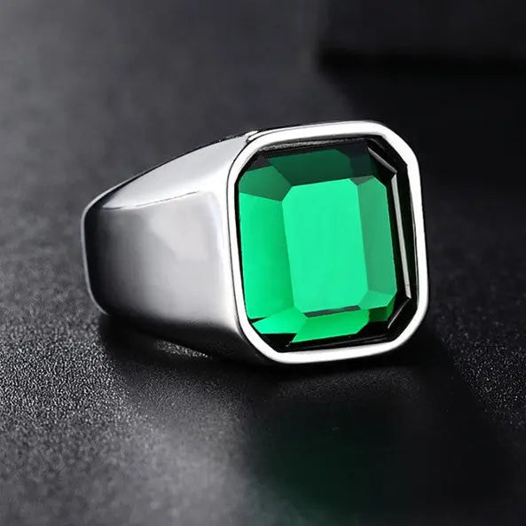 Simple Gemstone Inlaid Stainless Steel Ring - Vrafi Jewelry