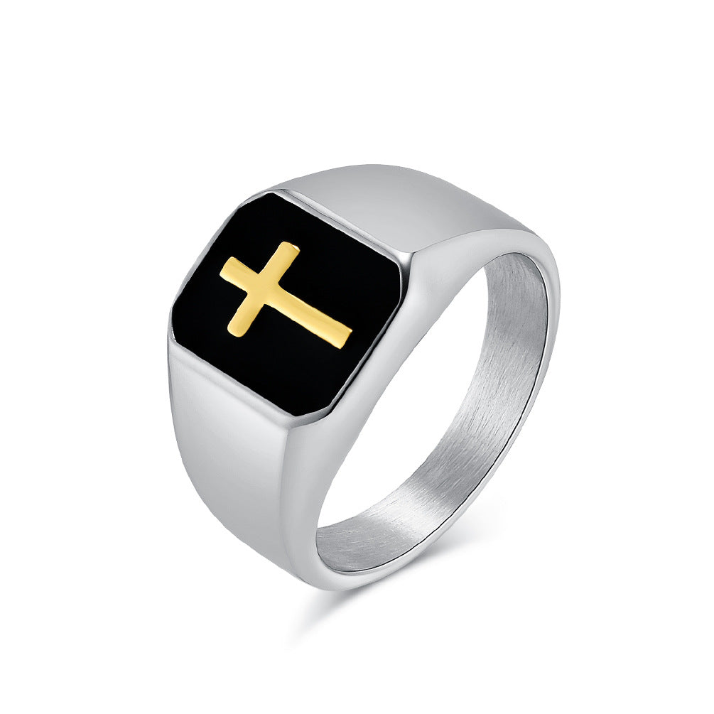 Simple Cross Glossy Finish Ring