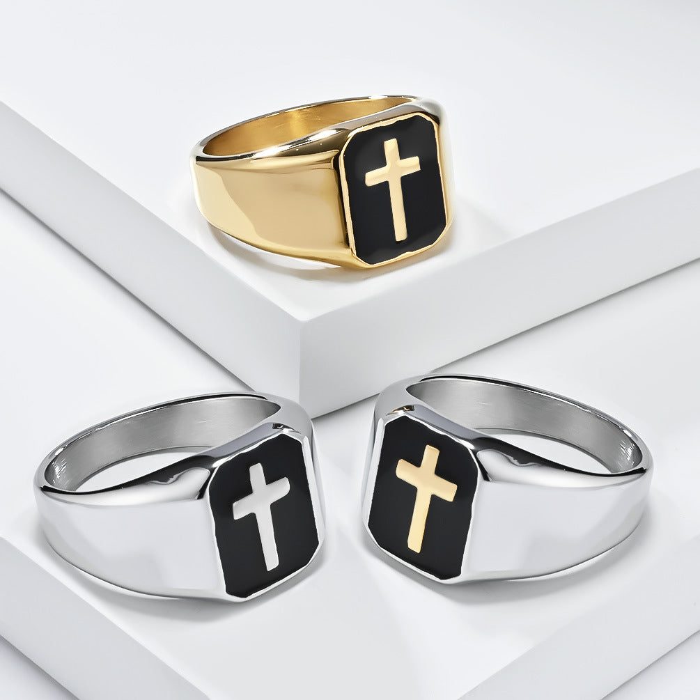 Simple Cross Glossy Finish Ring