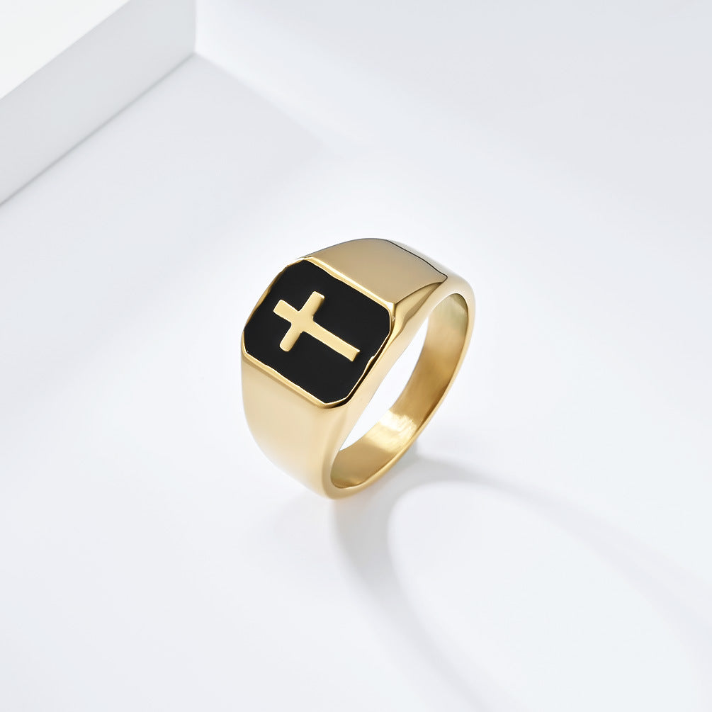 Simple Cross Glossy Finish Ring