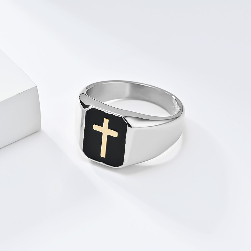 Simple Cross Glossy Finish Ring