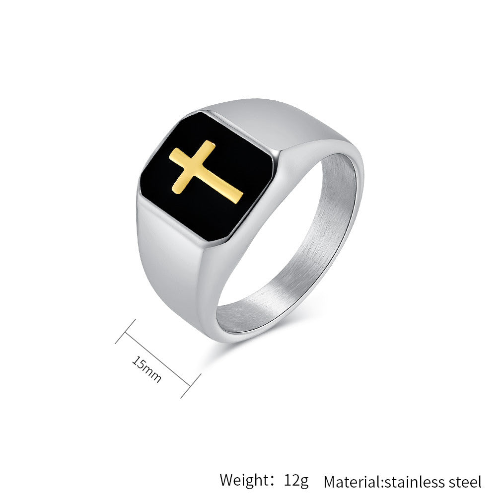 Simple Cross Glossy Finish Ring