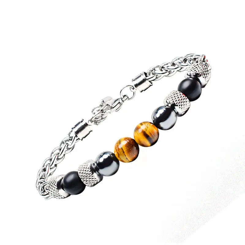 Single-row Natural Stone Bead Lobster Claw Clasp Bracelet VRAFI