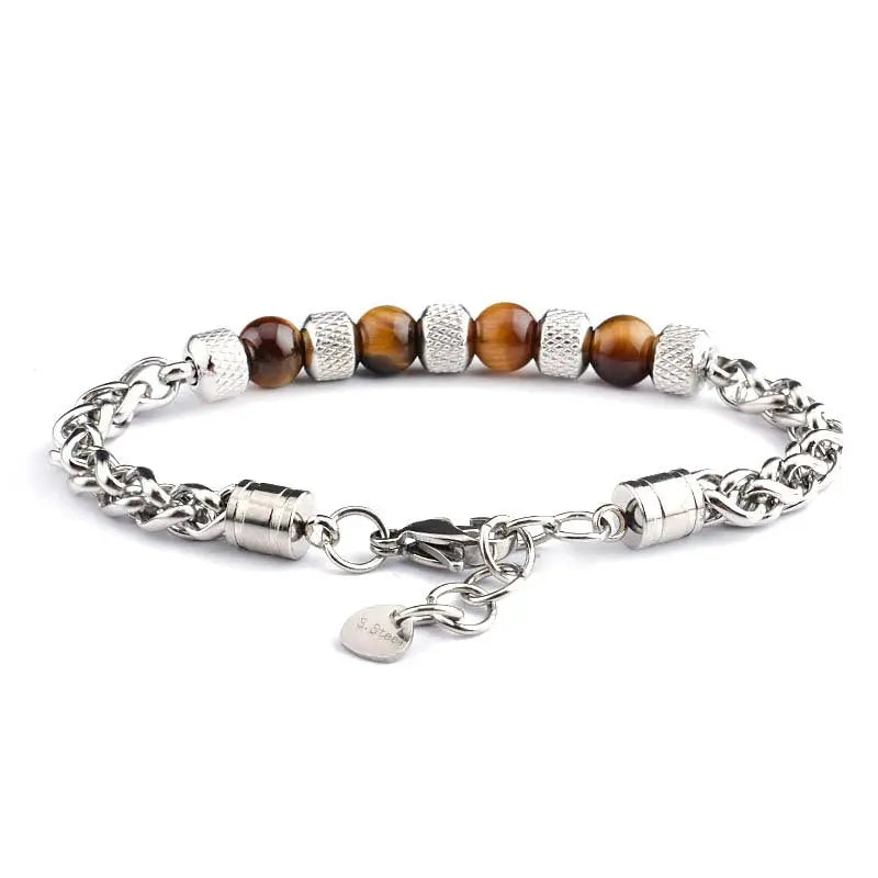 Single-row Natural Stone Bead Stainless Steel Bracelet VRAFI