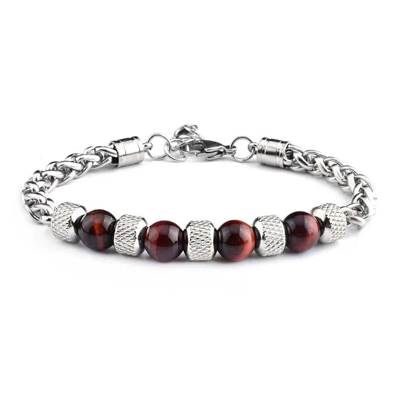 Single-row Natural Stone Bead Stainless Steel Bracelet VRAFI