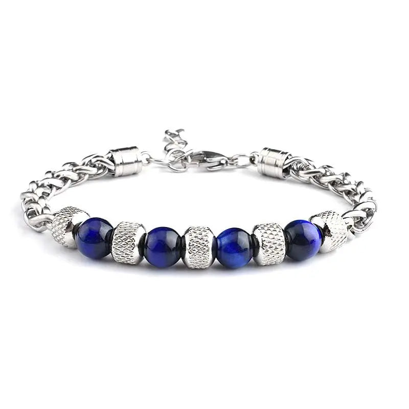 Single-row Natural Stone Bead Stainless Steel Bracelet VRAFI