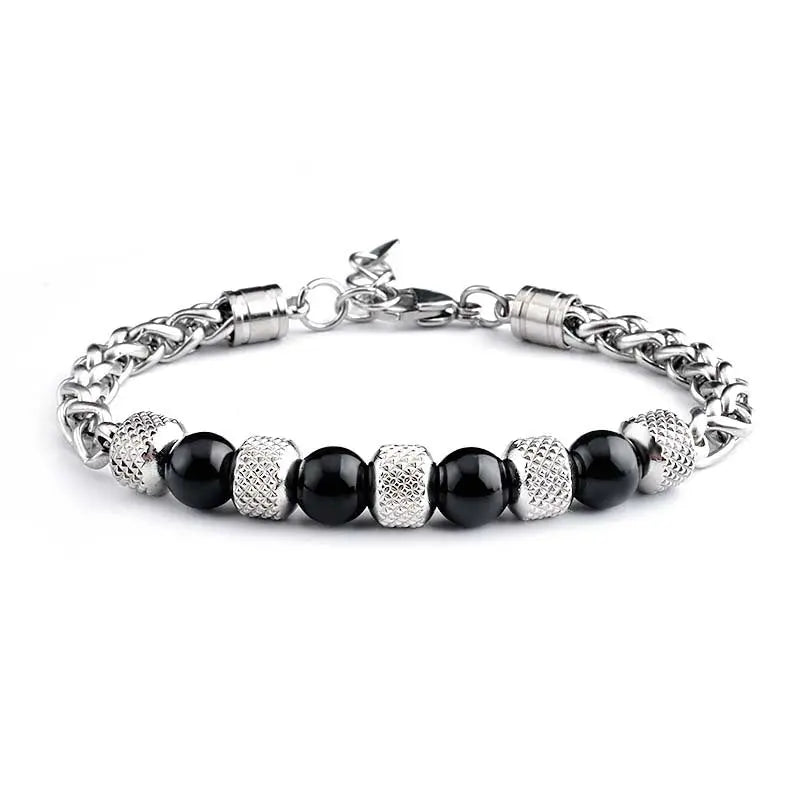 Single-row Natural Stone Bead Stainless Steel Bracelet VRAFI